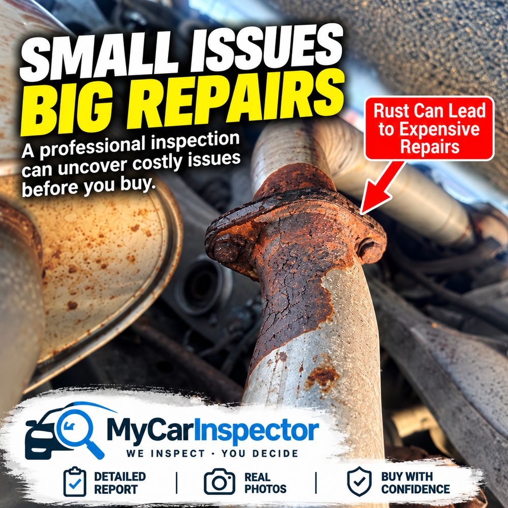 Rust at an exhaust joint, circled and labeled
